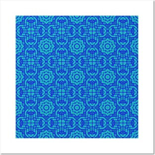 Interlocking Brick Kaleidoscope Blue Green Posters and Art